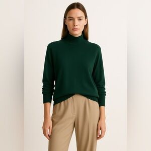 MASSIMO DUTTI Wool Silk Blend Sweater Forest Green High Neck Quiet Luxury M